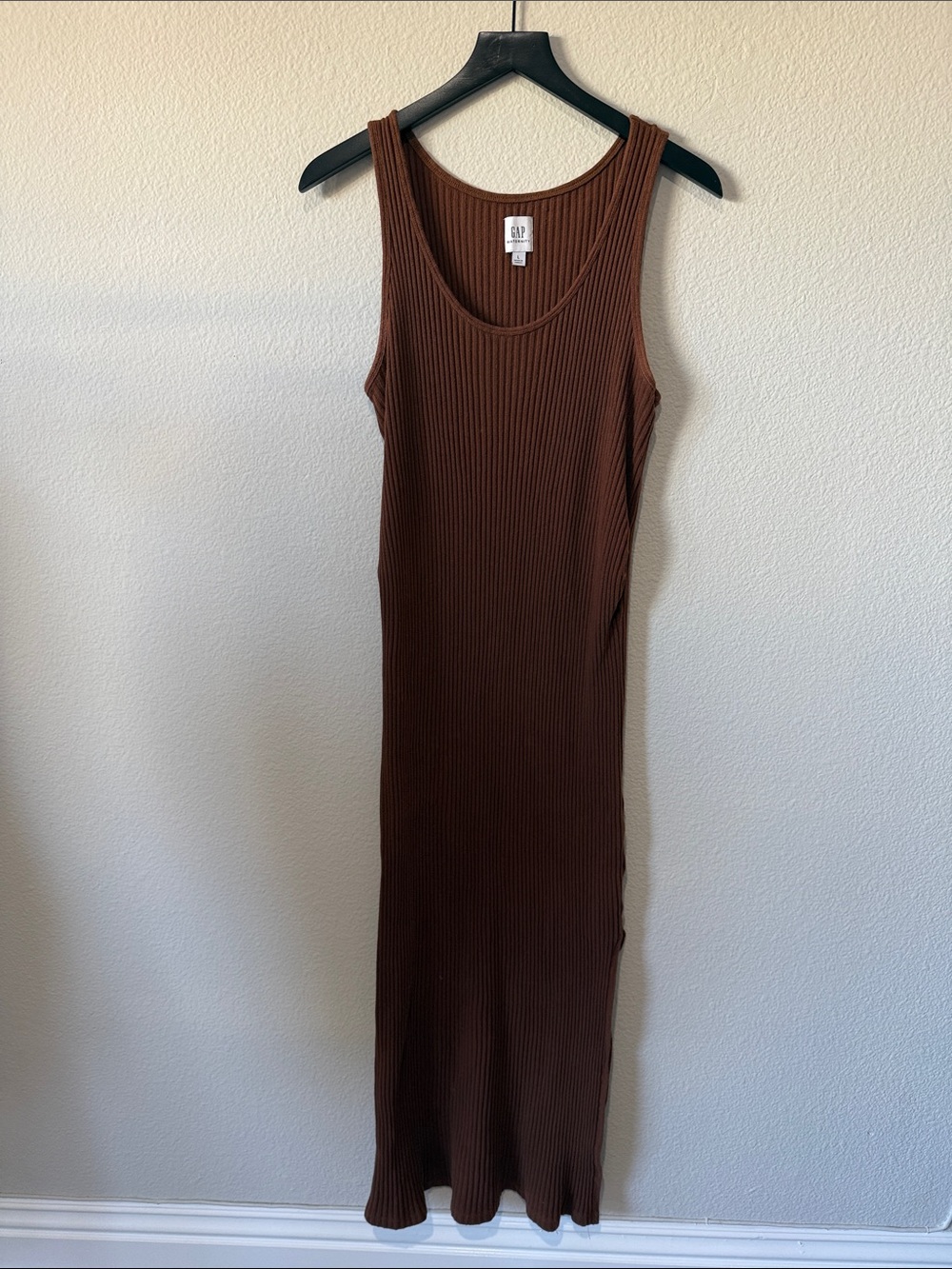 GAP Maternity Sleeveless Ribbed Maxi Dress in Chocolate Brown